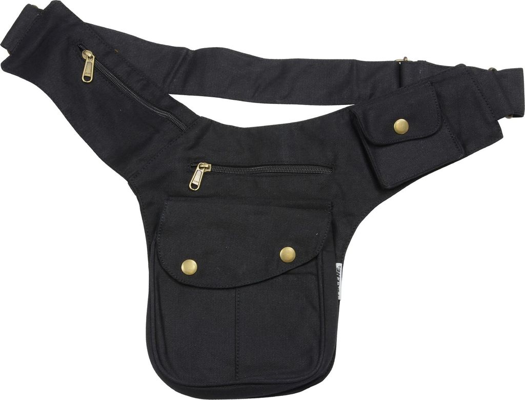 Premium Gürteltasche - Buddy - schwarz - messingfarben - Bauchtasche - Hüfttasche