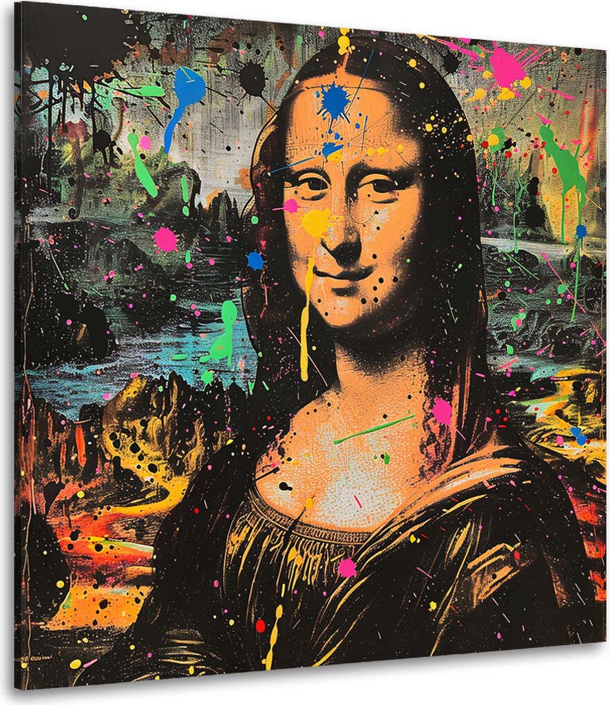 Mona in bunter Pop Art Leinwandbild Wandbild Kunstdruck XL Wanddeko: 150x150x4cm