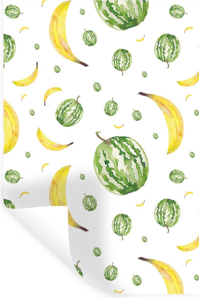 MuchoWow Wandtattoo Wandsticker Wandaufkleber Bananen - Melonen - Schablonen 40x60 cm Selbstklebend und Repositionierbar - Wierderverwendbar - Se...
