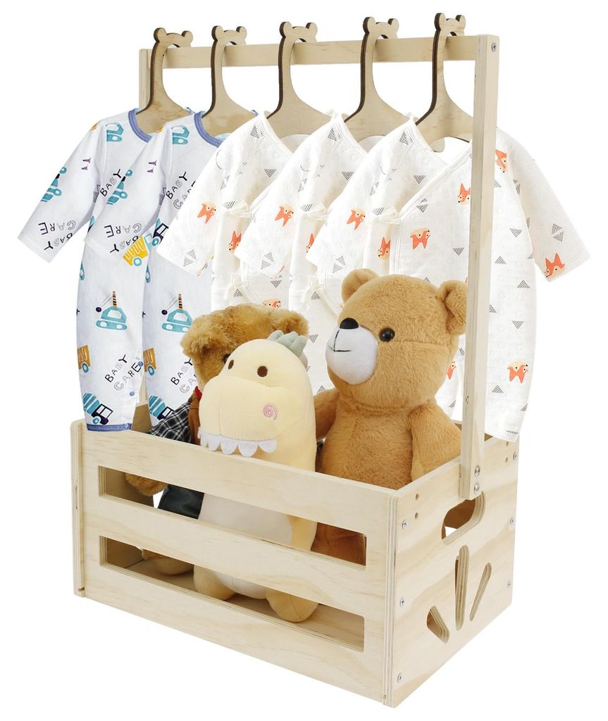 Babykorb mit Griff, Baby-Schrank aus Holz, 41 x 30 x 20 cm, multifunktionale Aufbewahrungsbox für Babys, Babykorb für Neugeborene, als Geschenk z...