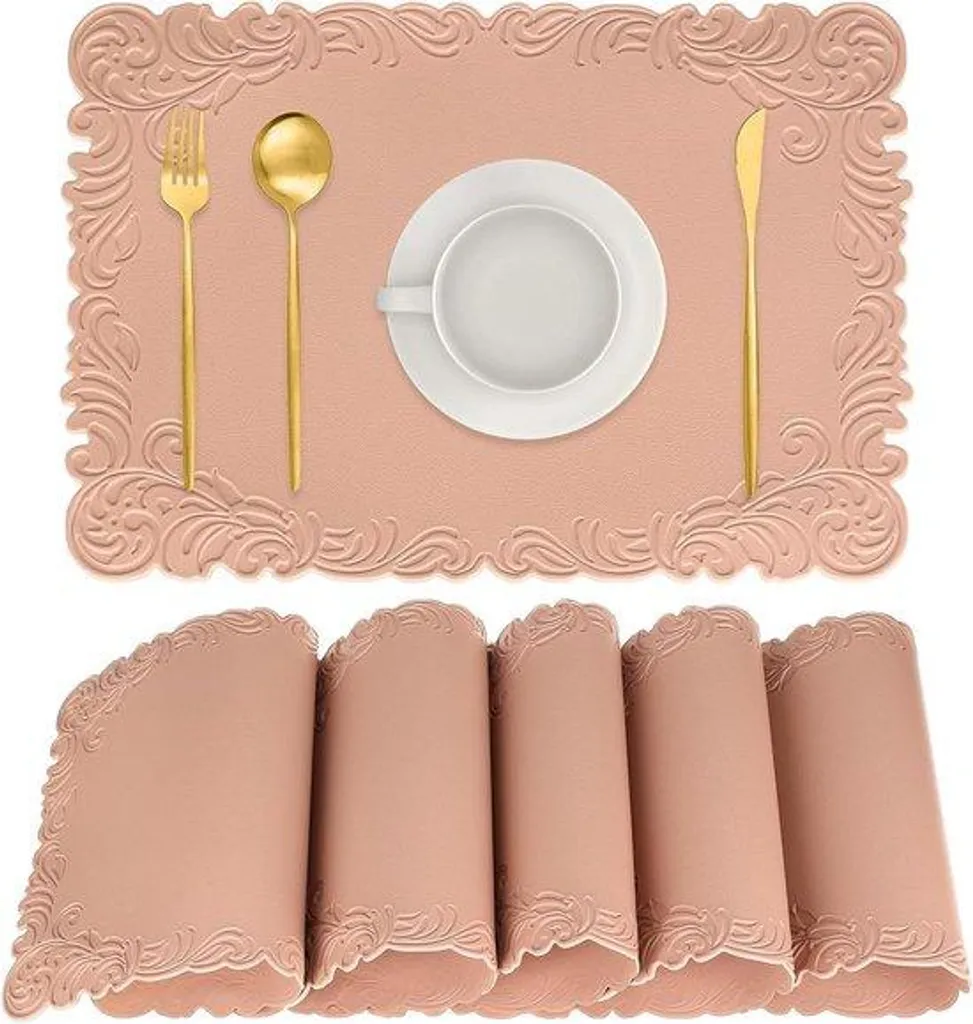 Set de table rectangulaire en cuir synthétique rose - Pack de 6 unités