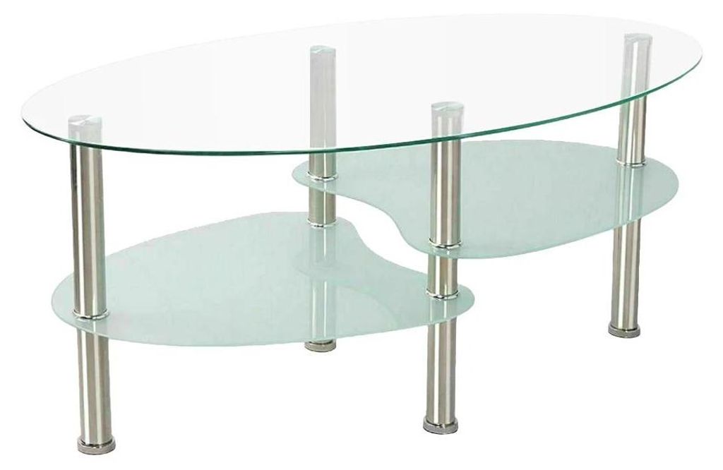 Glas-Couchtisch - Niedriger Wohnzimmertisch - Mit Stauraum - Modern Minimalistisch - Zum Zusammenbauen - Ohne Rollen - Transparent Weiß