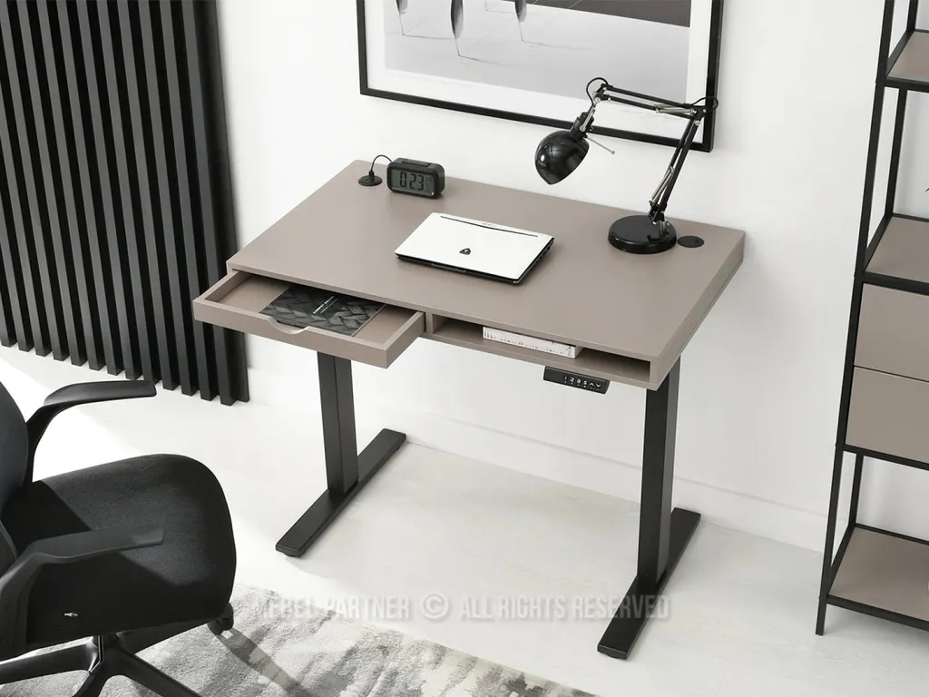 Petit Bureau 100 HESOL Design Bicolore - Structure Acier Noir et Beige
