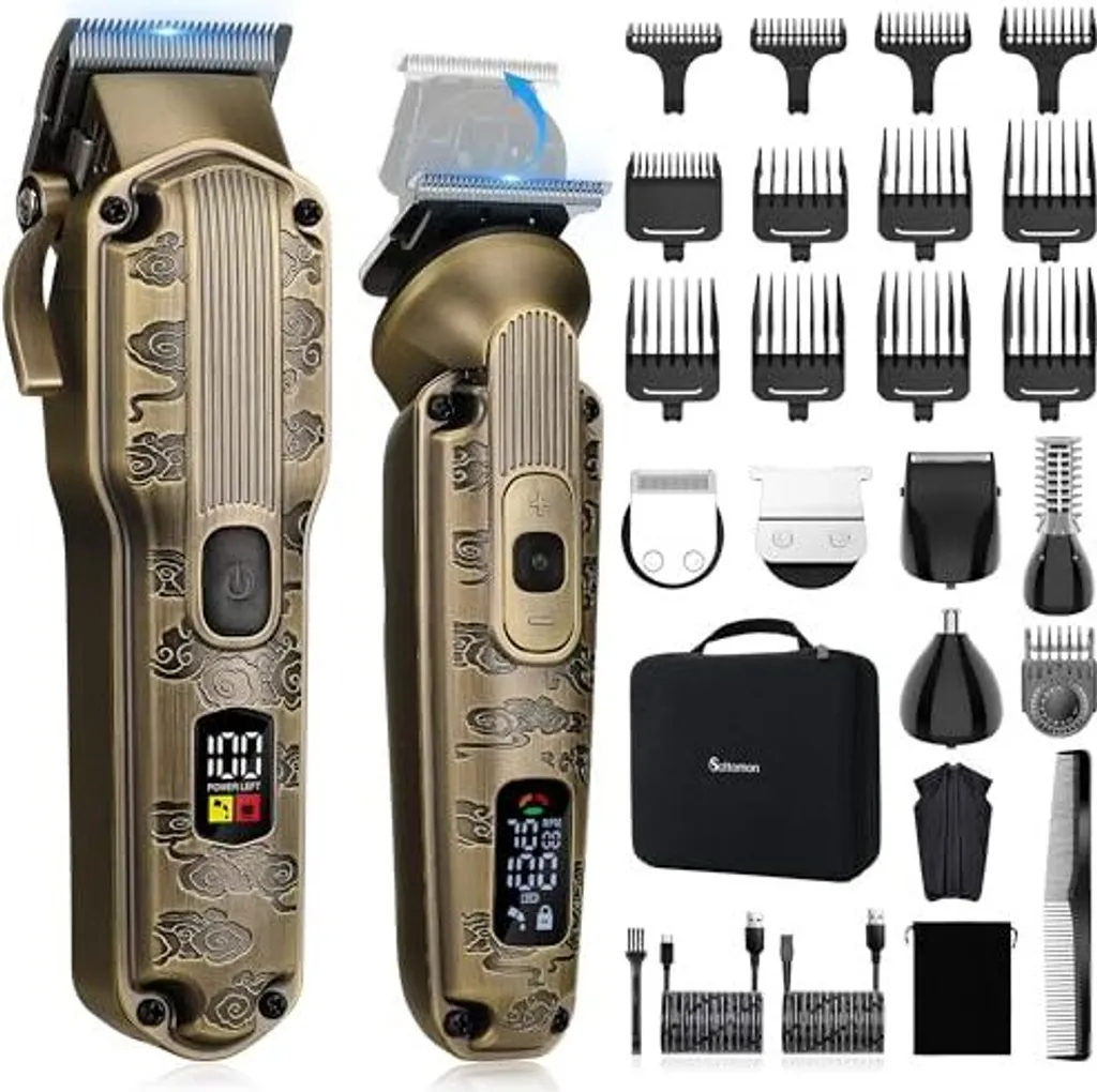 Scttomon professionale capelli clipper uomini barba rasoio batteria barbiere clippers set (bronzo)