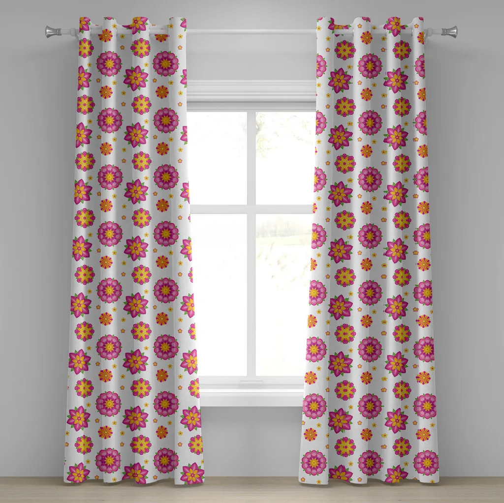 Rideaux de salon fleurs roses et orange 2 panneaux pour ambiance zen
