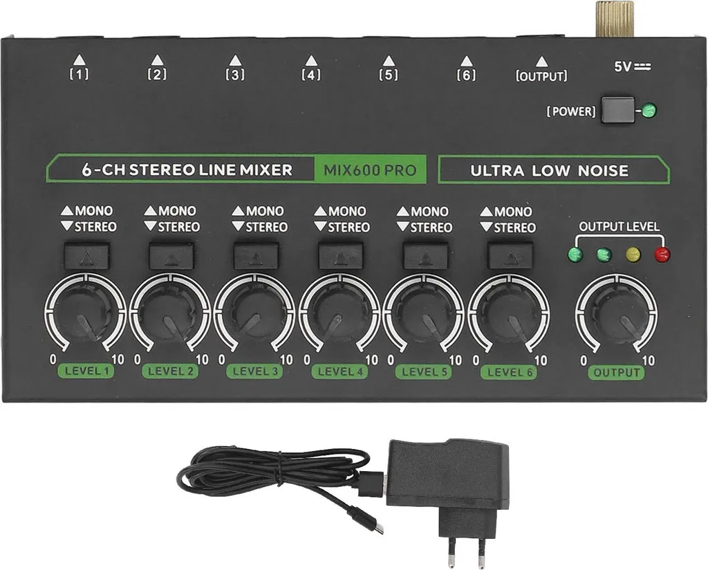 Mixeur 6 canaux RGB silencieux avec switch stéréo mono pour studio