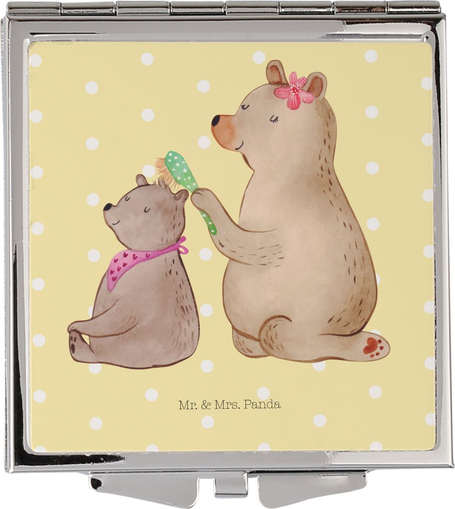 Mr. & Mrs. Panda Schminkspiegel Bär Kind - Gelb Pastell - Geschenk, Muttertag, Mutti, klein, Handspiegel, Frauen Spiegel, Mutter, Taschenspiegel, ...