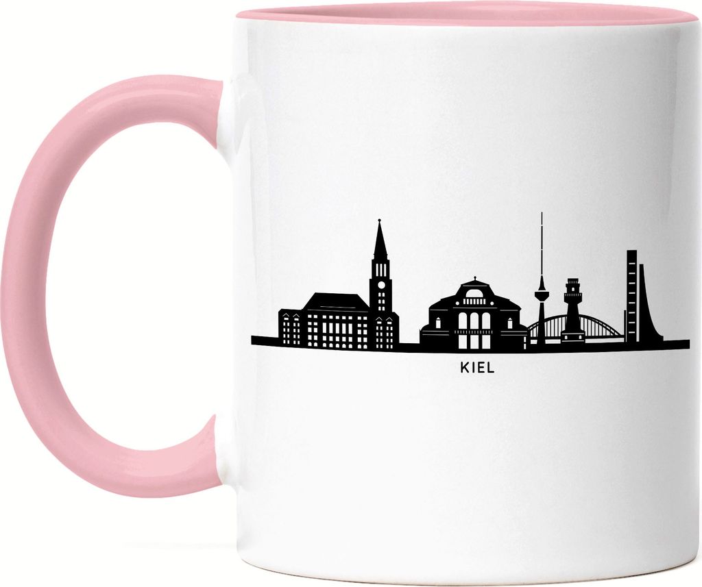 KIEL Skyline Tasse Rosa Souvenir Andenken Deutsche Großstädte Motiv Stadt Silhouette Geschenkidee Umzug