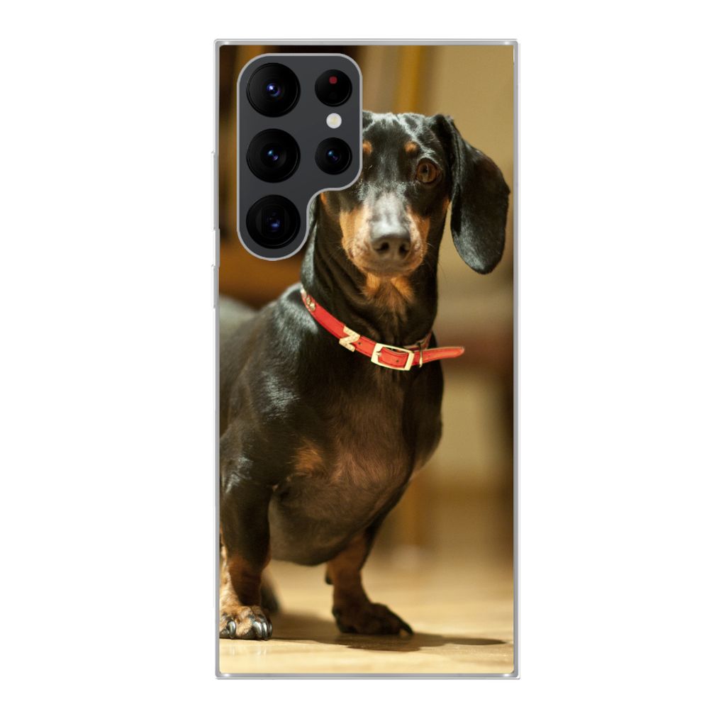 MuchoWow Handyhülle Schutzhülle Hülle für Samsung Galaxy S22 Ultra Porträt eines schwarzen Dackels Silikon Softcase Handy Hülle - Abbildung