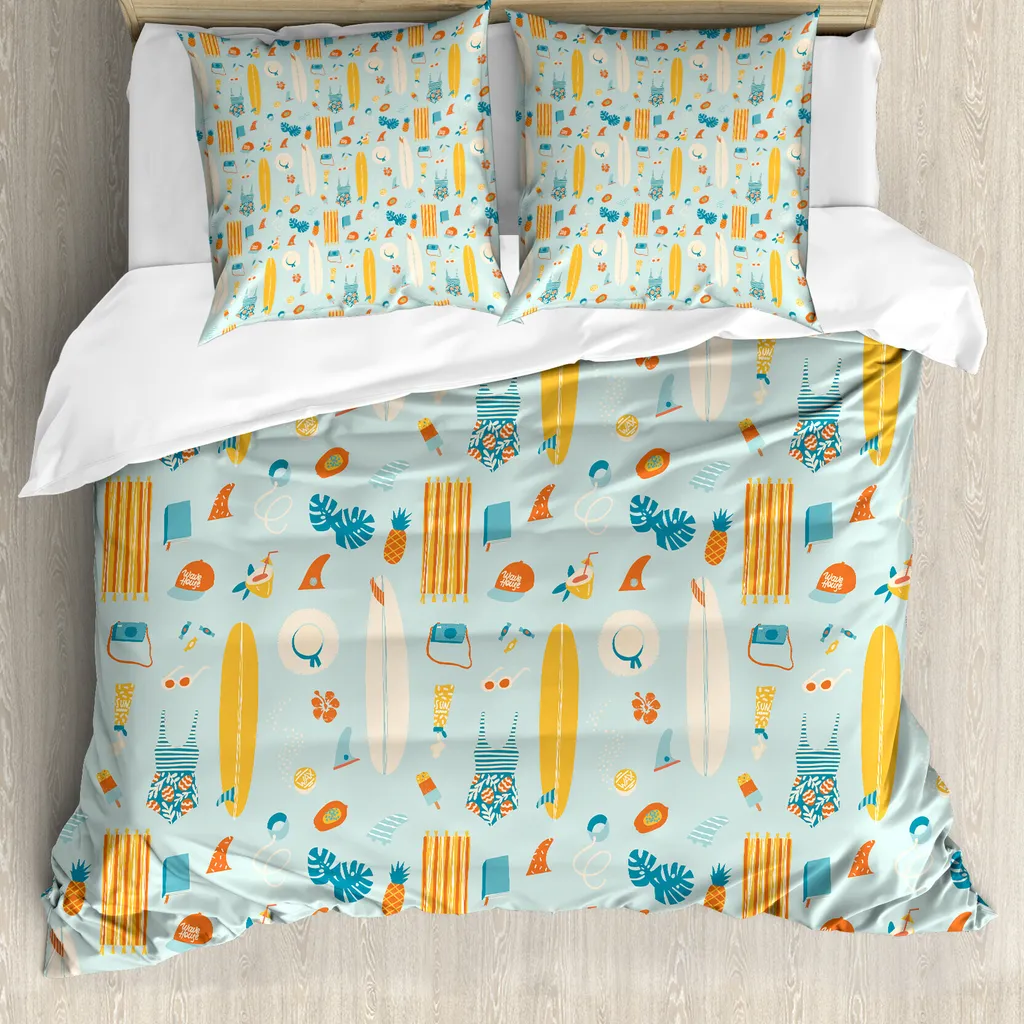 Linge de lit enfant et ado Hawaii bleu avec housse de couette 200x200 cm