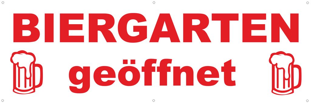 Werbeplane / Gerüstplane - p152 - rot - Biergarten geöffnet - NEU - 150x50 cm - für Baustelle, Garten, Zaun oder Veranstaltung