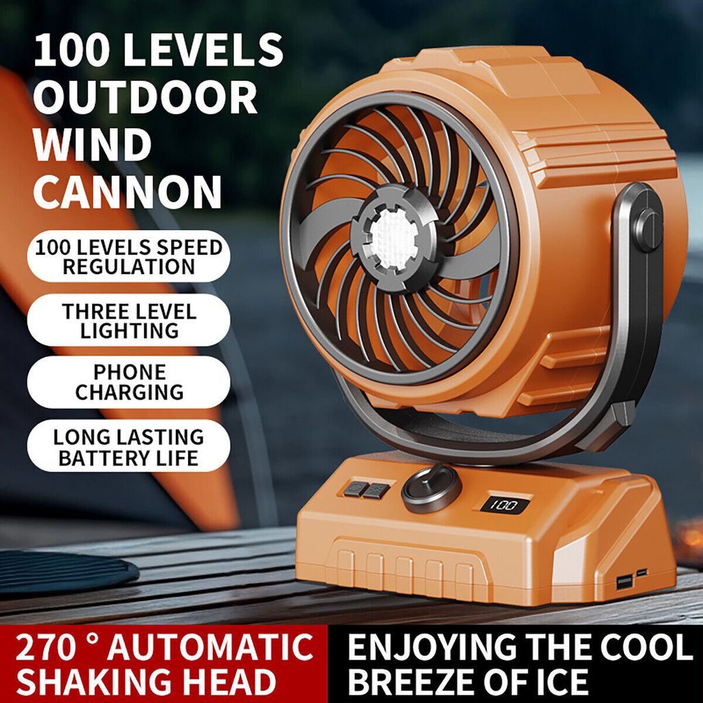 Camping-Ventilator mit LED-Licht, starker Windgeschwindigkeit, persönlicher wiederaufladbarer tragbarer batteriebetriebener Outdoor-Ventilator