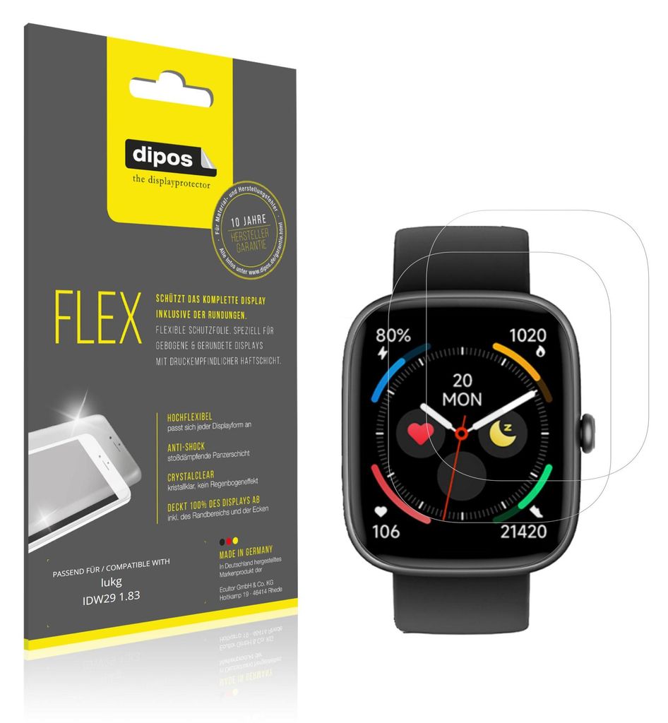 2x Schutzfolie für lukg IDW29 1.83 Folie, 100% Displayabdeckung, dipos Flex
