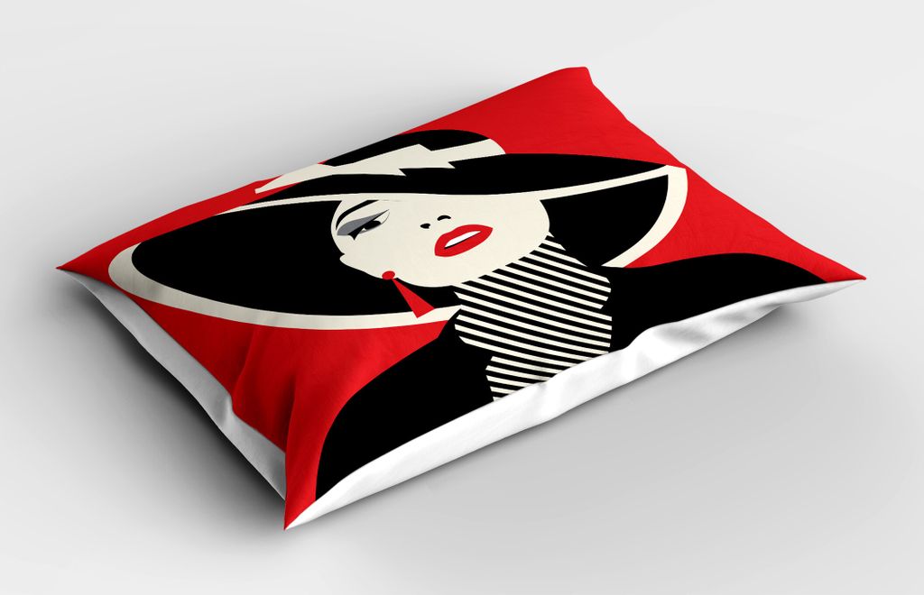 ABAKUHAUS Mode Kopfkissenbezug, Französische Art-Ikone im Shabby Chic-klassischen Weinlese-Hut und im gestreiften Mantel-Entwurfs-Druck, 40x80 cm,...