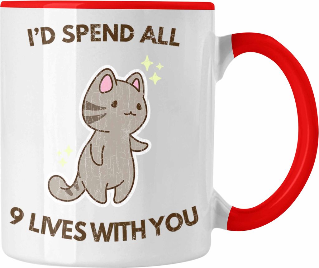 Trendation - Valentinstag Tasse Geschenk für Ihn Sie Lustig Katzenliebhaber Geschenkidee Becher Freund Freundin Liebe Paare (Rot)