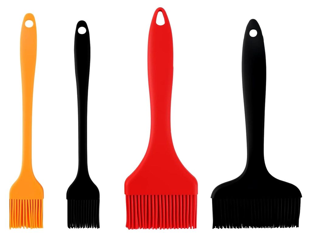 4-teiliges Silikon-Backpinsel-Set für Küche und Grill zum Auftragen von Öl, Marinade und Sauce beim Kochen, Backen und Braten mit hitzebeständi...