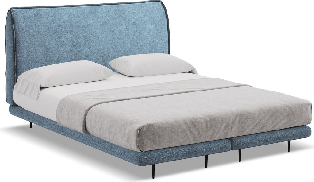 Bett mit Matratze - 168 x 222 - Chenille - Jeans - HALIA