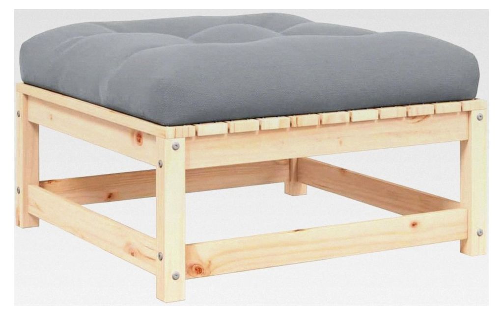 Garten-Fußhocker mit Kissen aus massivem Kiefernholz für Wohnzimmer, Terrasse, Garten, Balkon