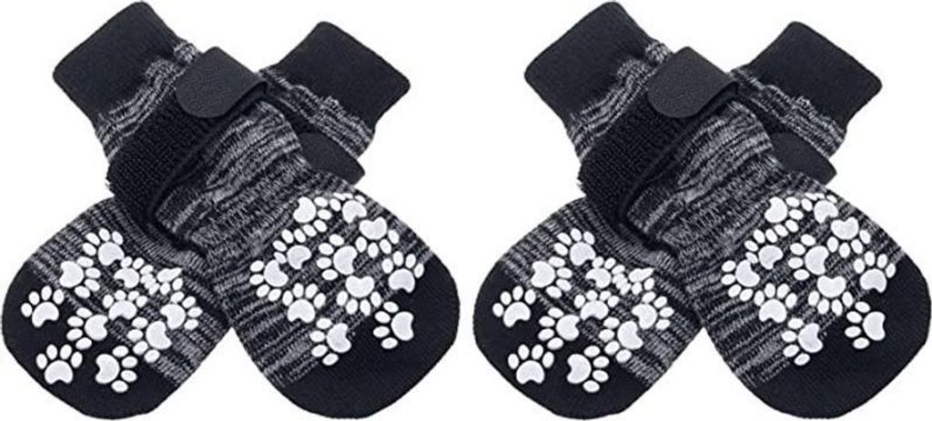 INF Haustier Socken Pfotenschutz Rutschfest Wasserdicht Strick 4 Stück für Hunde Grau M