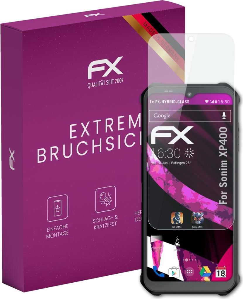 atFoliX FX-Hybrid-Glass Displayfolie kompatibel mit Sonim XP400 Glasfolie