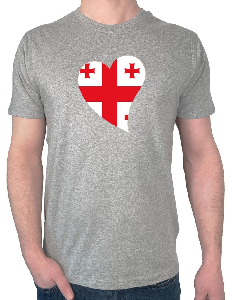Huuraa Herren T-Shirt Georgien Flagge Herz XL Sport Grey Bio Baumwolle Fairtrade Herrenshirt Geschenkidee