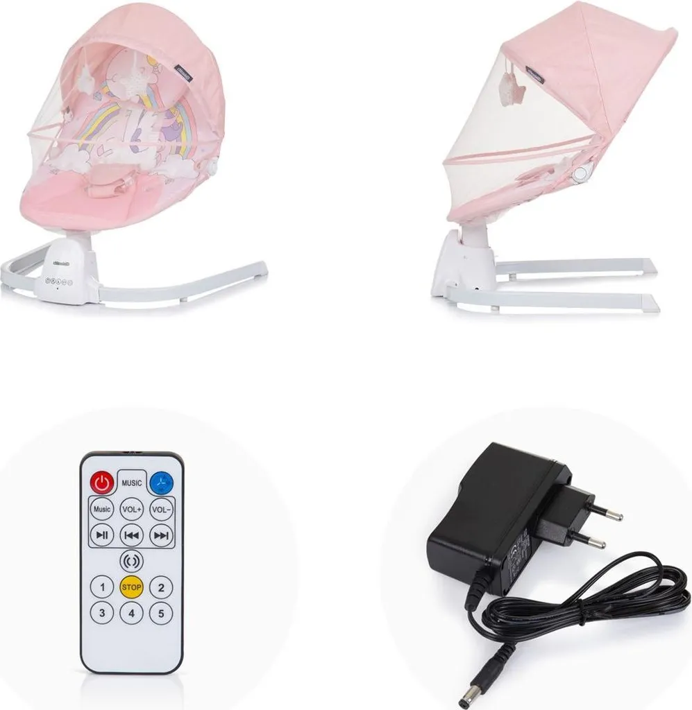 Transat Bébé Oasis avec Télécommande et Moustiquaire Protectrice Rose