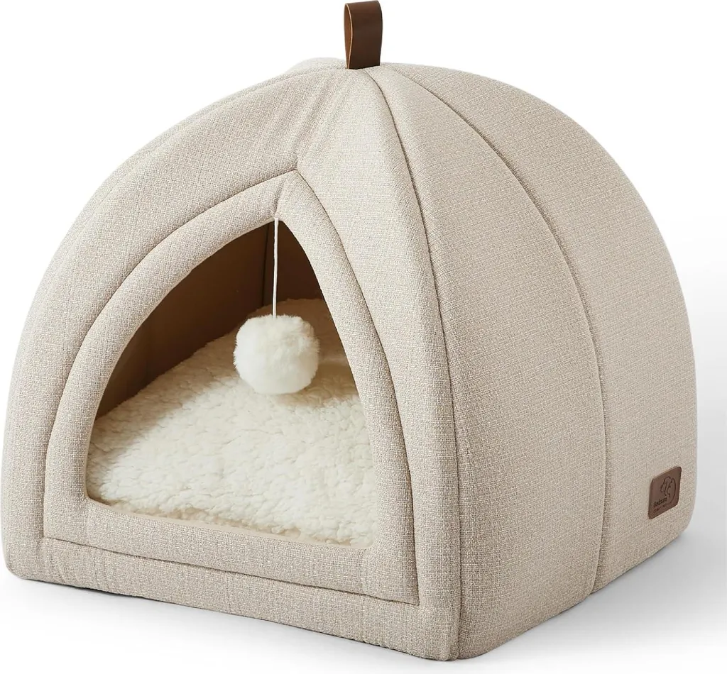 Panier chat lavable 44cm Gris avec Jouets Suspendus et Tissu Sherpa