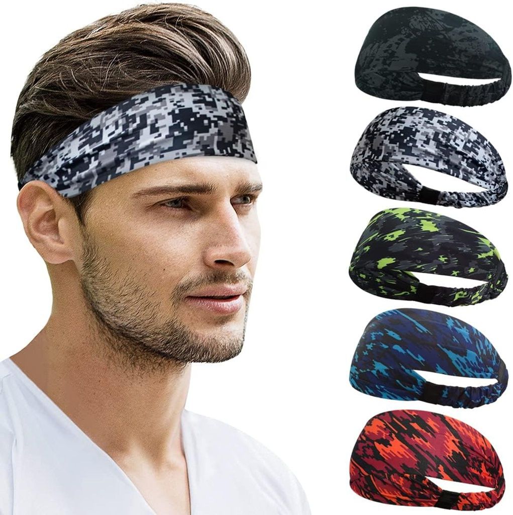 Pack of 5 Sport Stirnbänder Damen Herren,Double Sided Feuchtigkeitsabführend Workout Stirnband, Schweißband rutschfest, Highly Stretchy Haarband...