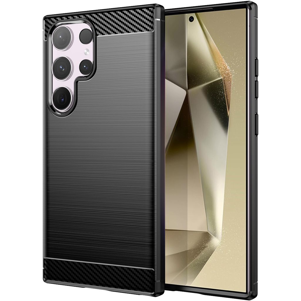 Galaxy S24 Ultra Hülle, Carbon-Faser TPU Silikon Stoßfest Schutzhülle für Samsung Galaxy S24 Ultra Schwarz