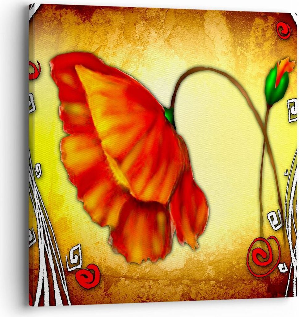 Bild auf Leinwand - Leinwandbild - Blume linien markierungen - 40x40cm - Wand Bild - Wanddeko - Leinwanddruck - Bilder - Kunstdruck - Wanddekoratio...
