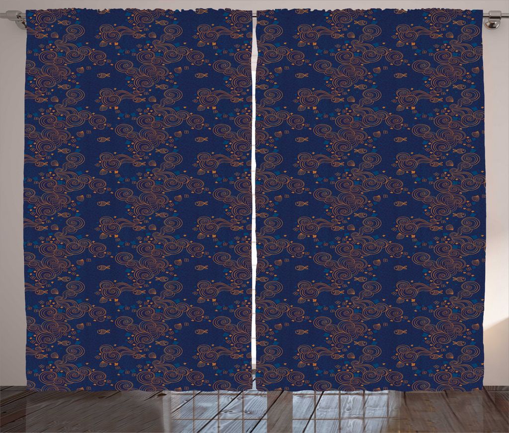 ABAKUHAUS Nautisch Rustikaler Vorhang, Fisch Shell Blumen-Strudel, Wohnzimmer Universalband Gardinen mit Schlaufen und Haken, 280 x 245 cm, Pale Zi...