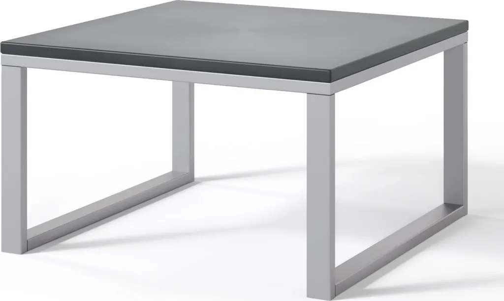 Table de terrasse design minéral gris avec piétement robuste 60x60 cm