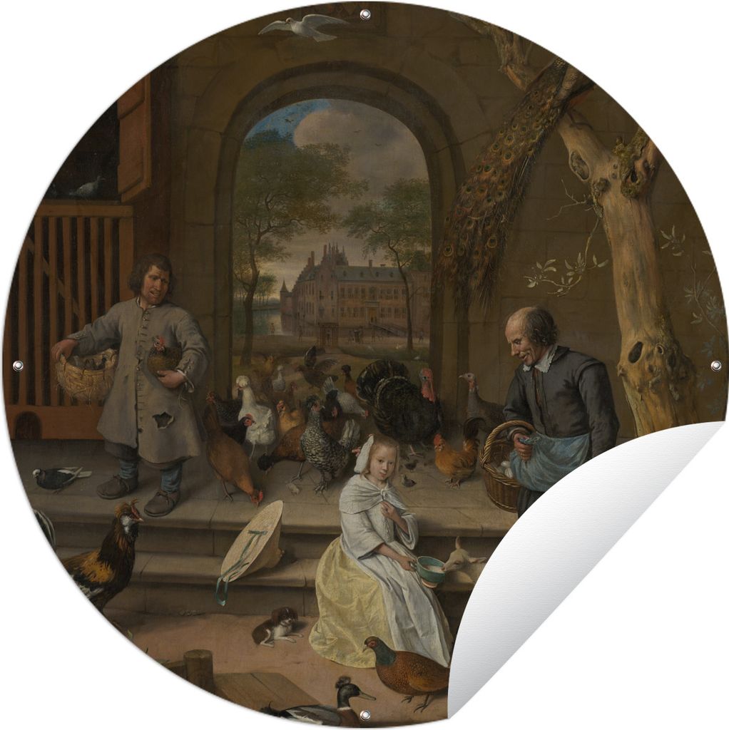 MuchoWow Gartenposter Outdoor-Poster Rund Der Geflügelhof - Jan Steen Ø 90 cm Gartendeko Rundes Poster draußen