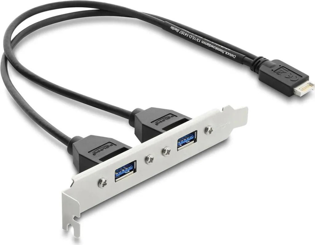 DELOCK USB Typ-E Key b ST < 2x USB-A 5Gbps BU mit Slotblech