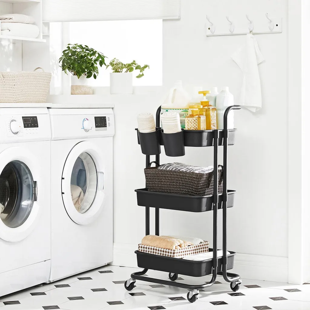 Chariot de Rangement Noir 3 Niveaux : Solution Gain de Place Bureau - 4