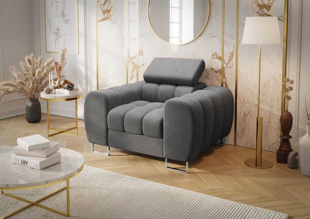 Sessel Designersessel BASTIEN in Stoff Aragon Grau