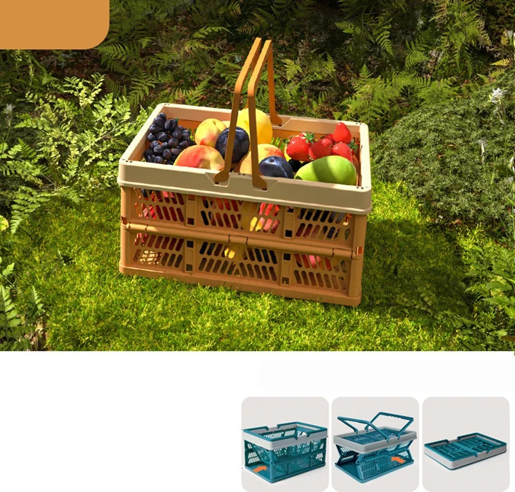 Panier pique-nique beige pliable pour sorties parc et pauses café