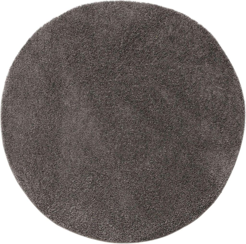 benuta Teppich Wohnzimmer Soho Grau ø 200 cm rund Hochflorteppich Wohnzimmerteppich Rutschfest Flauschig Plüsch Shaggy Weich