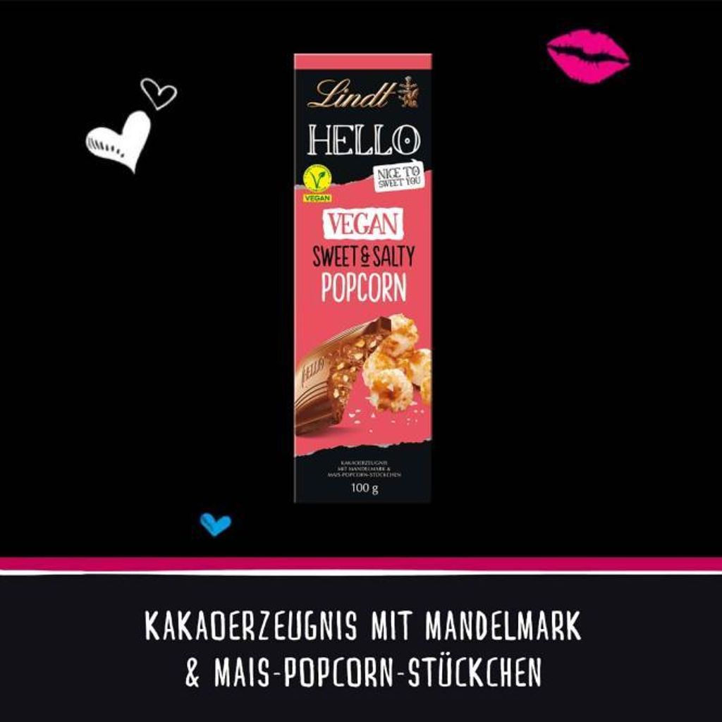 Lindt Hello Vegan Sweet & Salty Popcorn Tafel 100g Produktbild 