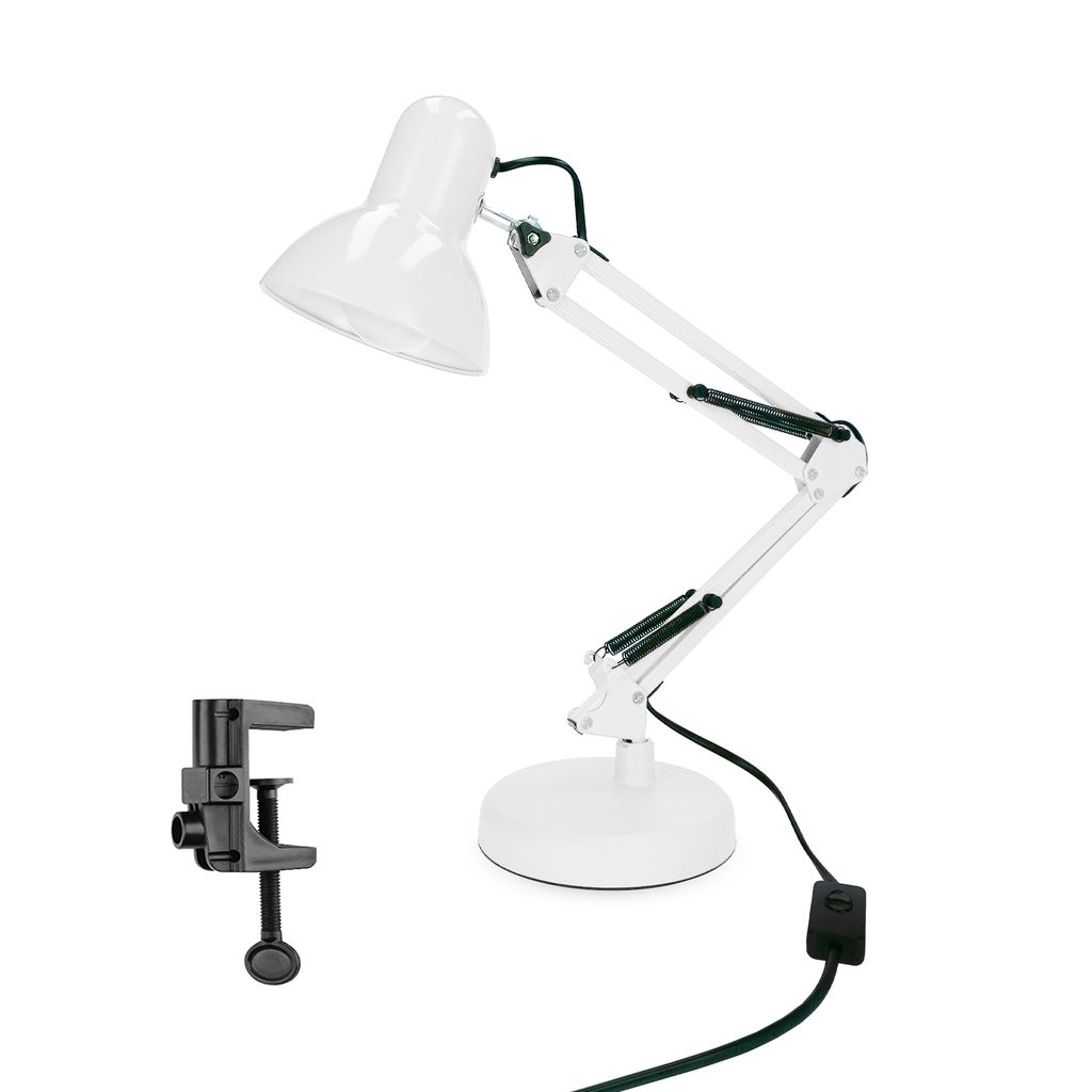 PIXI Weiße E27 Schreibtischlampe Sockel und Clip-Set EDO777536 EDO Solutions