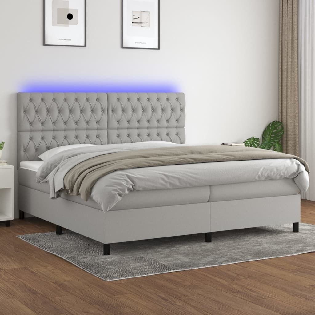 The Living Store Boxspringbett mit Matratze & LED Hellgrau 200x200 cm Stoff