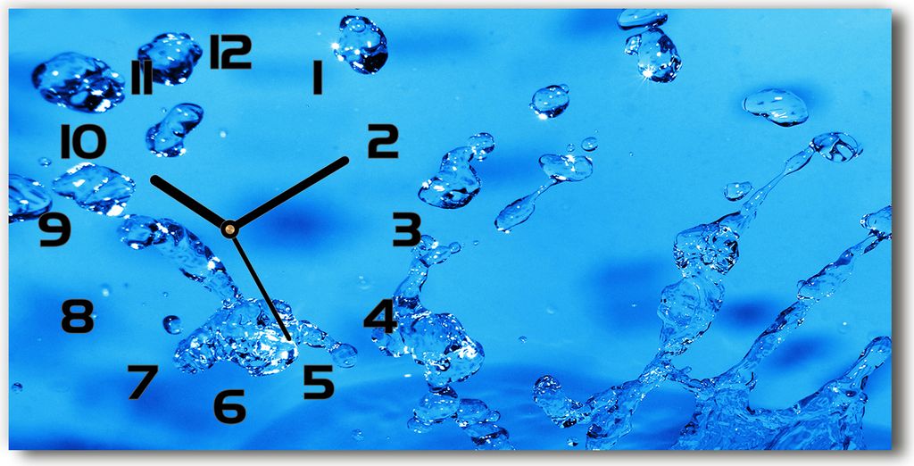 Wanduhr aus Glas – 60x30 cm - Glasbild - Glasuhr - Gehärtetes Glas - schwarze-zeiger - Wassertropfen