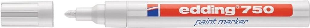 A close-up shot of an Edding 750 paint marker with its cap off, against a white background.