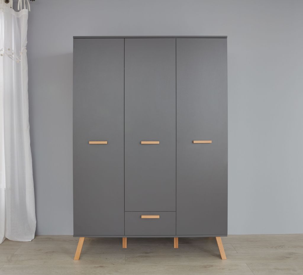 trendteam Babyzimmer Kleiderschrank Mats Grau Melamin 130 x Produktbild 4