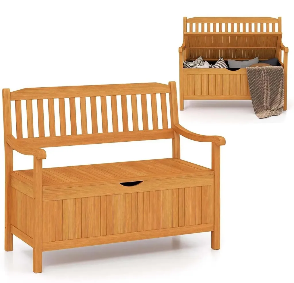 Banc coffre d'extérieur en bois 2 places avec sac intérieur amovible