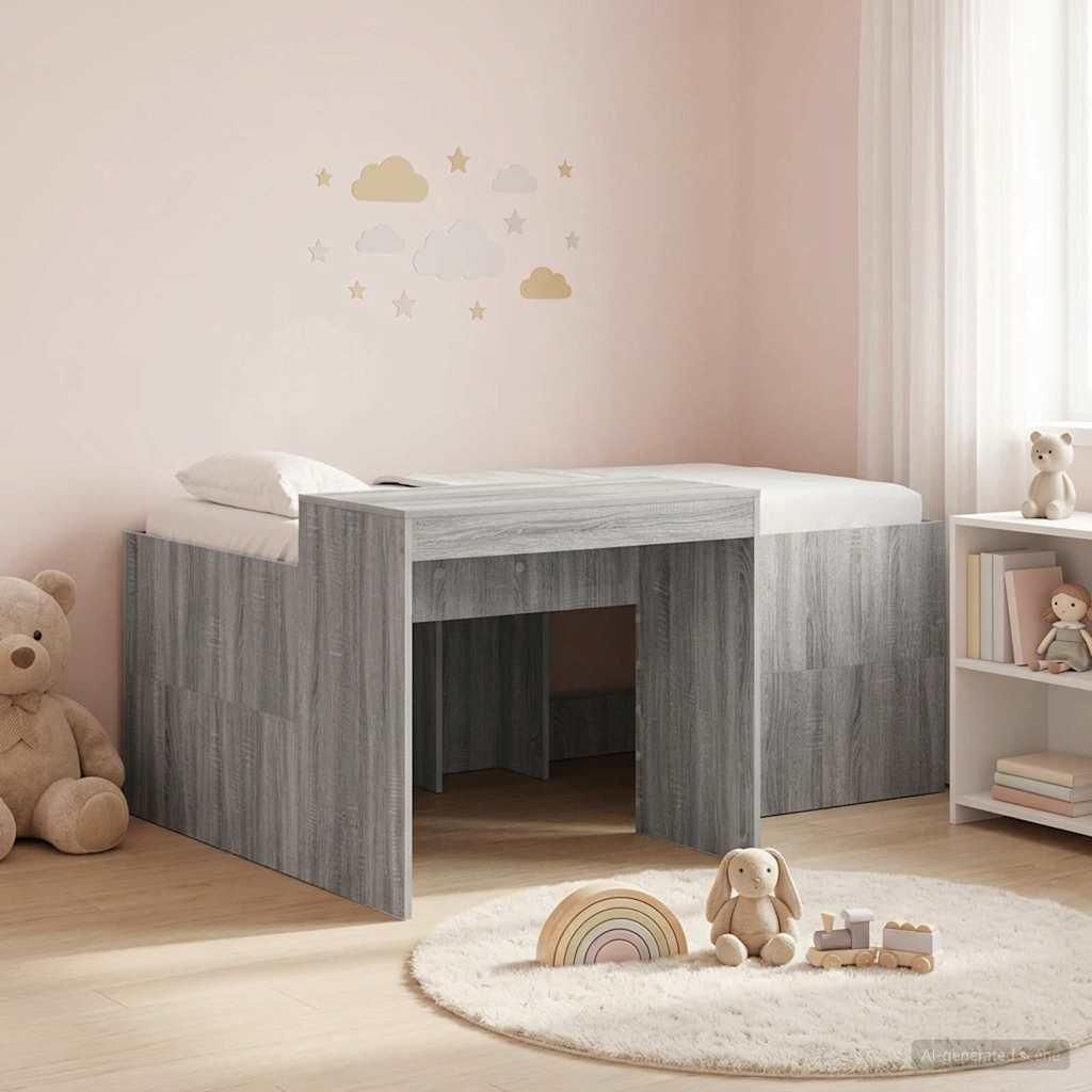 Möbel Hochbett mit Schreibtisch für Kinder Grau Sonoma HolzwerkstoffKlassische Betten - Klassische Betten c4964