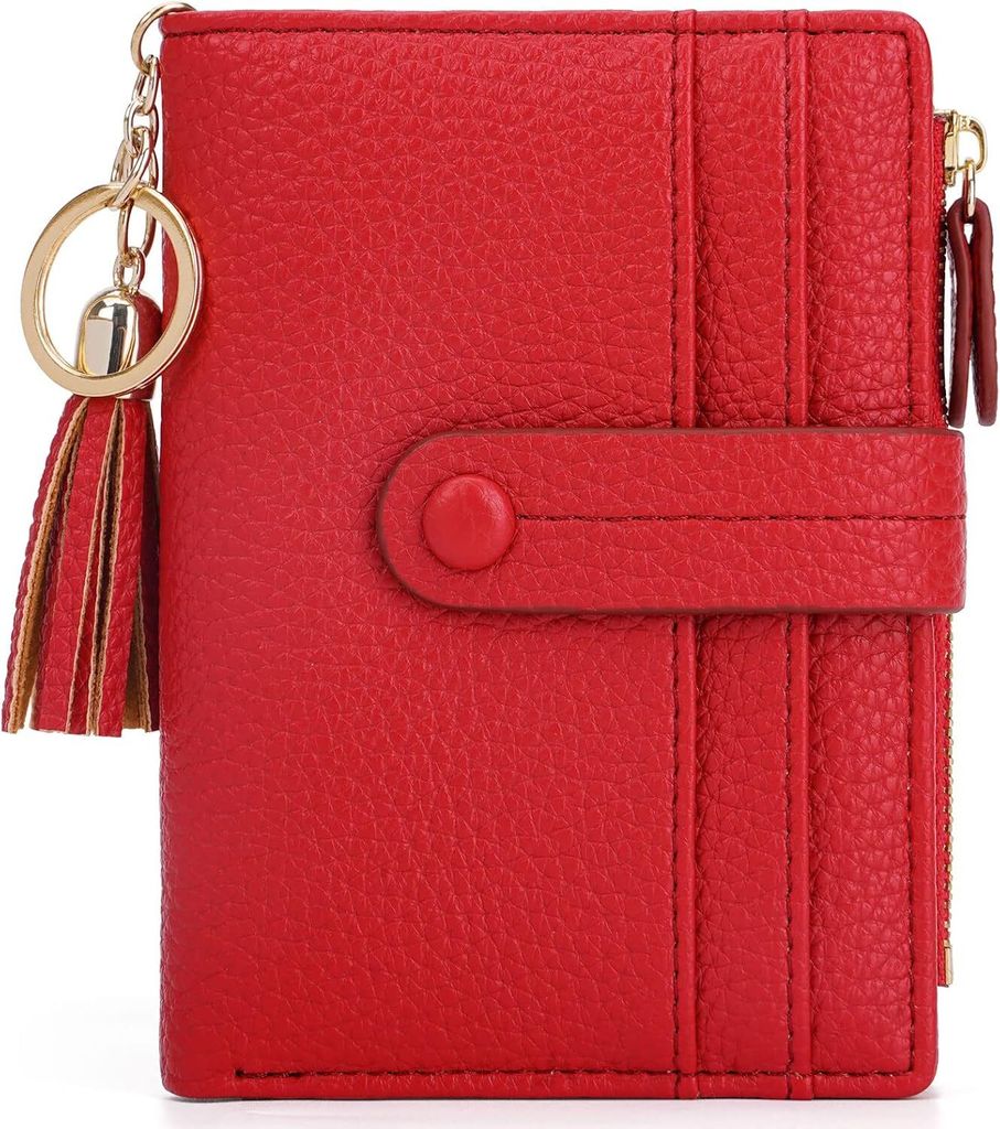 Geldbörse Damen Kleine, Geldbeutel Frauen Leder, RFID Portemonnaie Brieftasche Münzfach mit Quaste Damengeldbörsen Reißverschluss Viele Fächer