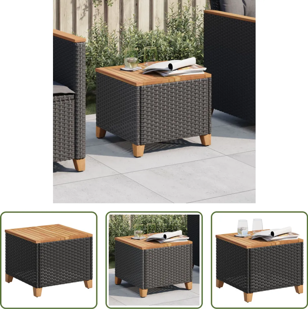 Table d'appoint de jardin carrée 45x45 cm en résine tressée et bois acacia