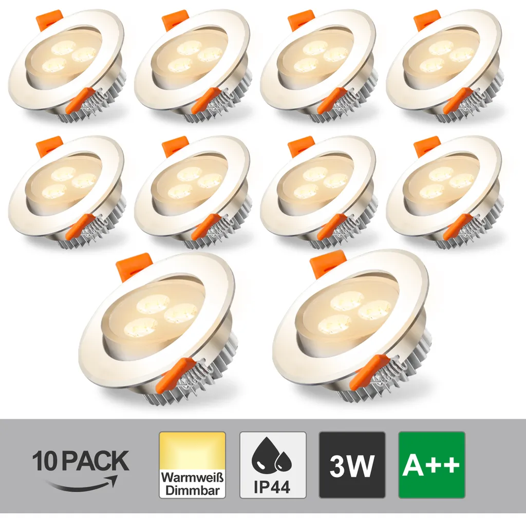 Spot LED Dimmable Blanc Chaud 3W IP44 - Kit de 10 Plafonniers Haute Qualité
