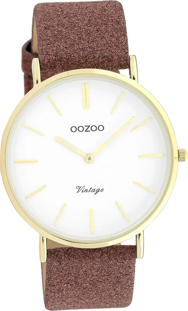 Oozoo Orologio Vintage Donna 40mm Oro e Pelle Marrone Rosso Elegante